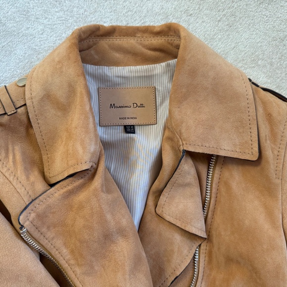 MASSIMO DUTTI Camel Suede Leather Jacket in Moto Style - Picture 3 of 6